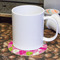 Pink & Green Argyle Round Paper Coaster - With Mug