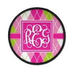 Pink & Green Argyle Iron On Round Patch w/ Monogram