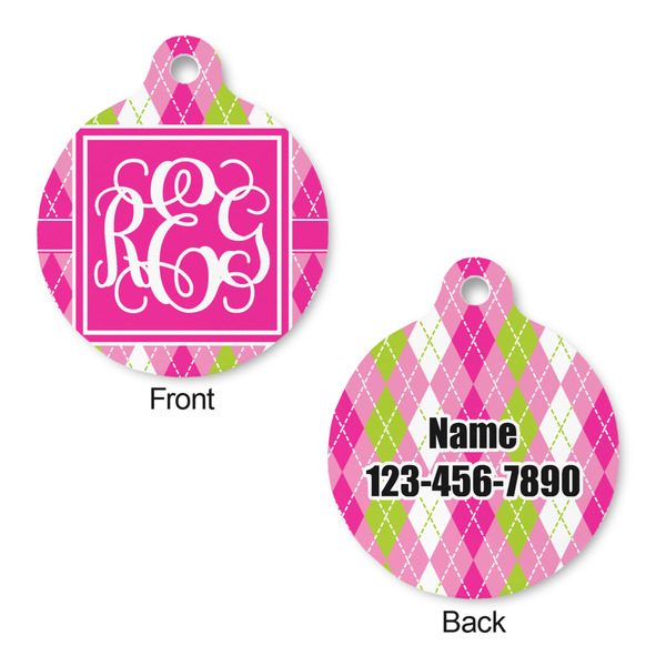 Pink & Green Argyle Round Pet ID Tag - Large - Approval