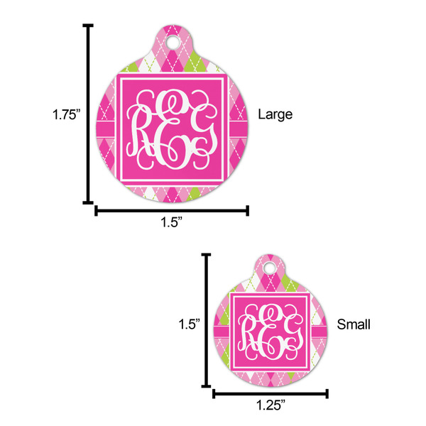 Pink & Green Argyle Round Pet ID Tag - Large - Comparison Scale