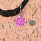 Pink & Green Argyle Round Pet ID Tag - Small - In Context