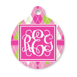Pink & Green Argyle Round Pet ID Tag - Small (Personalized)