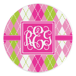 Pink & Green Argyle Round Stone Trivet (Personalized)