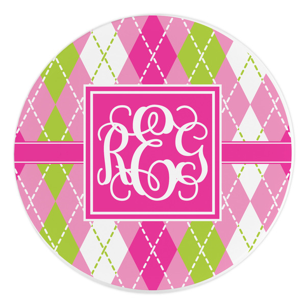 Custom Pink & Green Argyle Round Stone Trivet (Personalized)