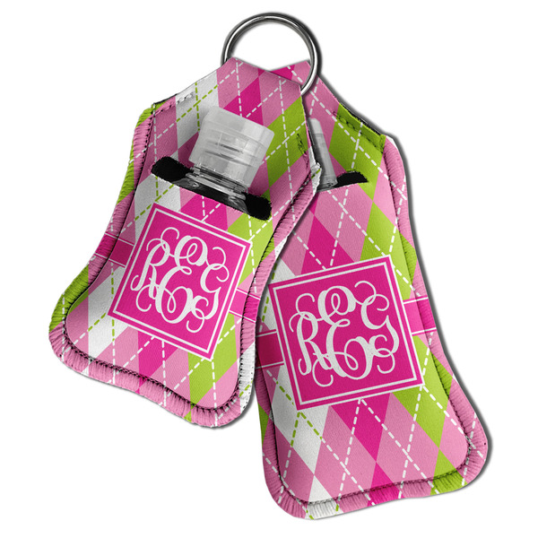 Pink & Green Argyle Sanitizer Holder Keychain - Both in Case (PARENT)