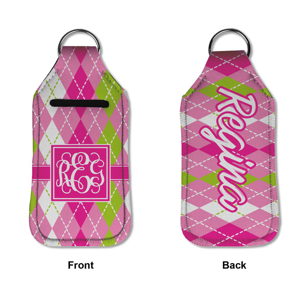 Pink & Green Argyle Sanitizer Holder Keychain - Large APPROVAL (Flat)