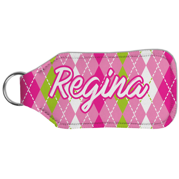 Pink & Green Argyle Sanitizer Holder Keychain - Large (Back)