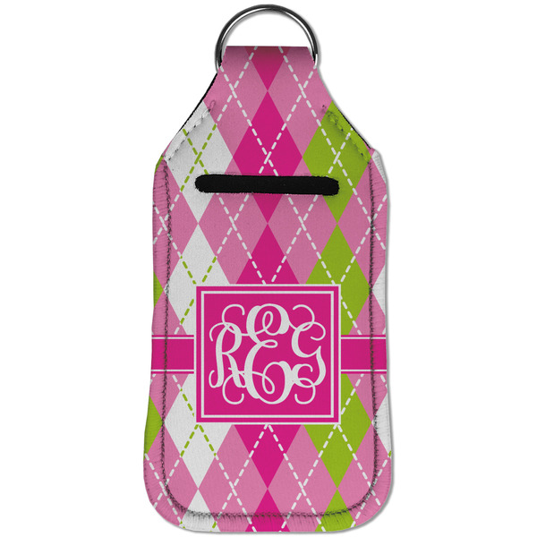 Pink & Green Argyle Sanitizer Holder Keychain - Large (Front)