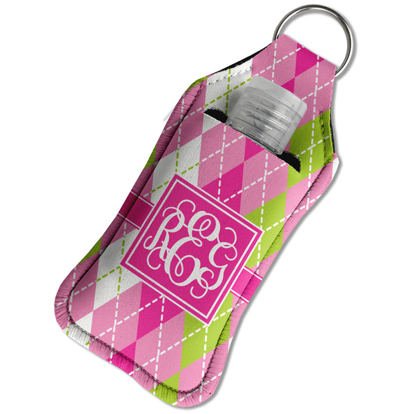 Pink & Green Argyle Sanitizer Holder Keychain - Large in Case