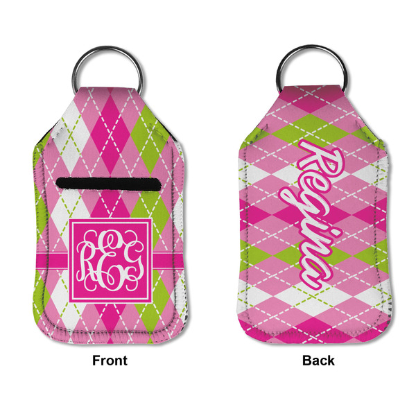 Pink & Green Argyle Sanitizer Holder Keychain - Small APPROVAL (Flat)