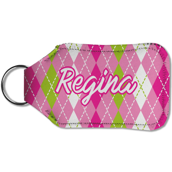 Pink & Green Argyle Sanitizer Holder Keychain - Small (Back)