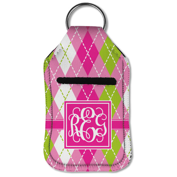 Pink & Green Argyle Sanitizer Holder Keychain - Small (Front Flat)