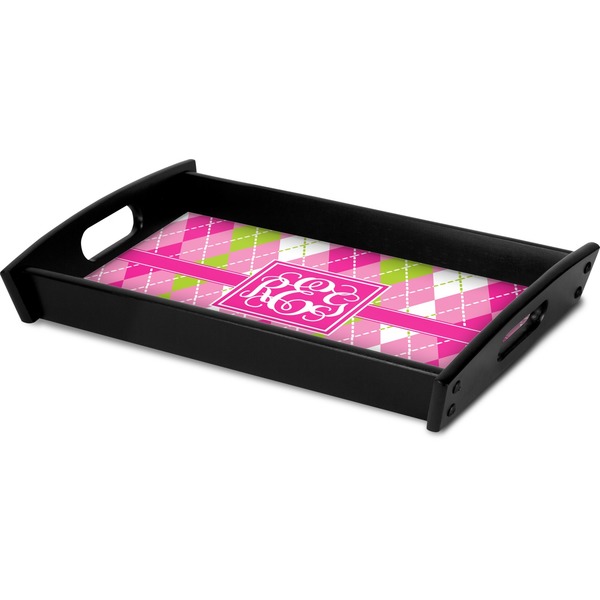 Pink & Green Argyle Serving Tray Black - Corner