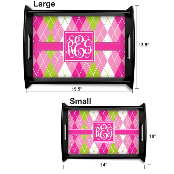 Pink & Green Argyle Serving Tray Black Sizes