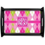 Pink & Green Argyle Black Wooden Tray - Small (Personalized)