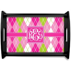 Pink & Green Argyle Wooden Trays (Personalized)