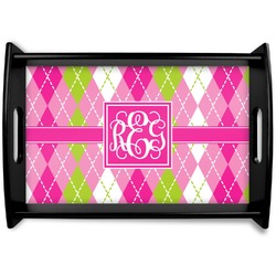 Pink & Green Argyle Wooden Tray (Personalized)