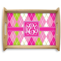Pink & Green Argyle Natural Wooden Tray - Large (Personalized)