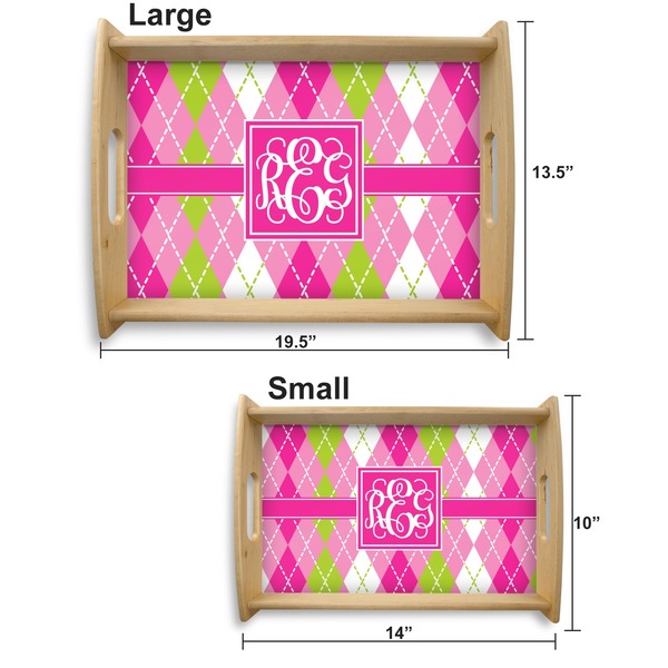 Pink & Green Argyle Serving Tray Wood Sizes