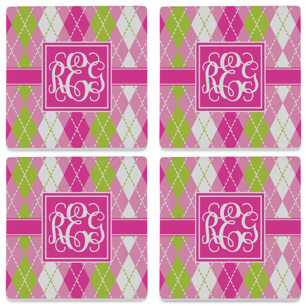 Pink & Green Argyle Set of 4 Sandstone Coasters - See All 4 View