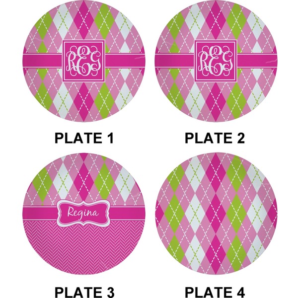 Pink & Green Argyle Set of Appetizer / Dessert Plates (Approval)