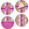 Pink & Green Argyle Set of 4 Glass Appetizer / Dessert Plate 8" (Personalized)