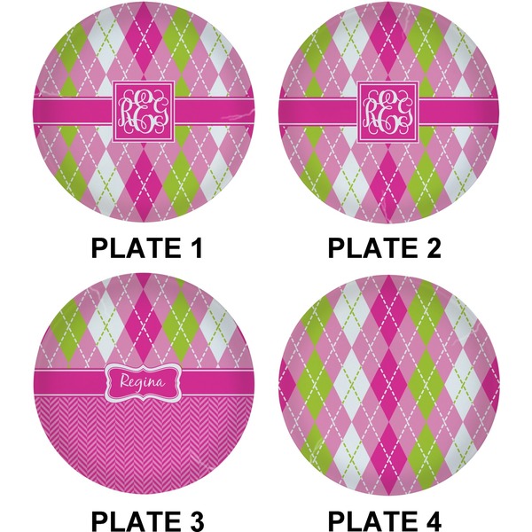 Pink & Green Argyle Set of Lunch / Dinner Plates (Approval)