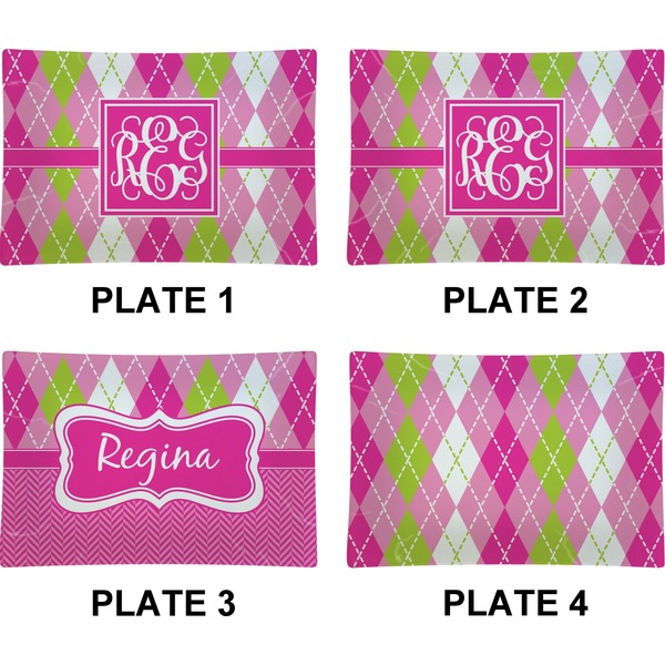 Pink & Green Argyle Set of Rectangular Appetizer / Dessert Plates (Approval)