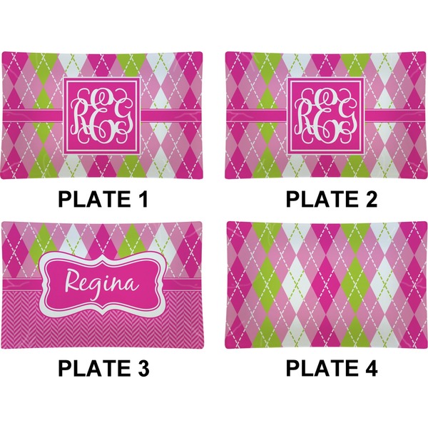 Pink & Green Argyle Set of Rectangular Dinner Plates (Approval)