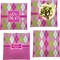 Pink & Green Argyle Set of 4 Glass Square Lunch / Dinner Plate 9.5" (Personalized)