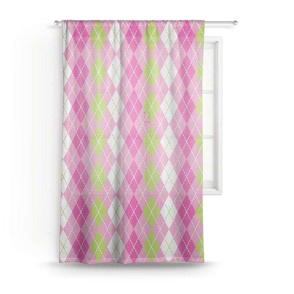 Custom Pink & Green Argyle Sheer Curtain - 50"x84"