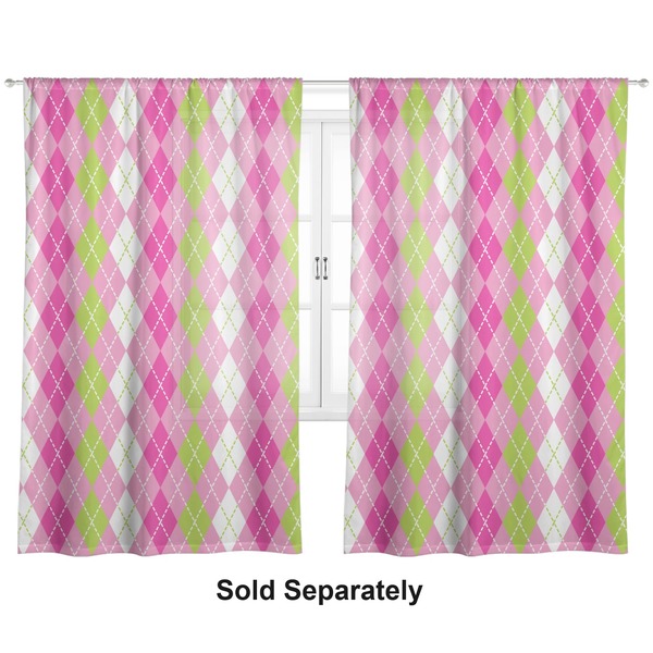 Pink & Green Argyle Sheer Curtains