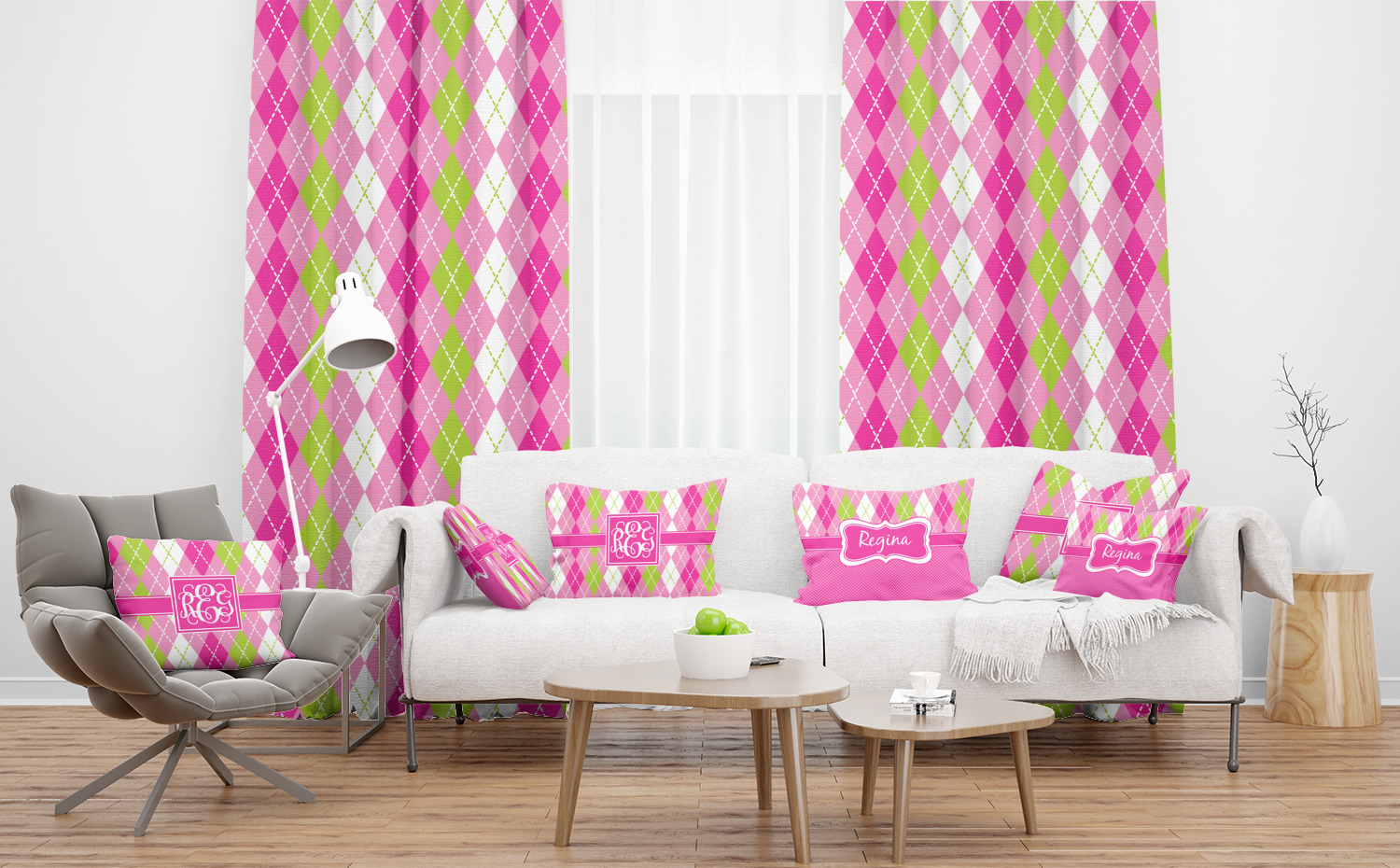 Pink & Green Argyle Curtain (Personalized) YouCustomizeIt