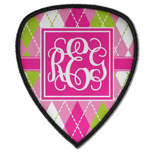 Custom Pink & Green Argyle Iron on Shield Patch A w/ Monogram