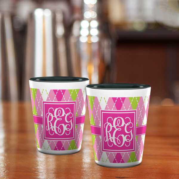 Pink & Green Argyle Shot Glass - Two Tone - LIFESTYLE