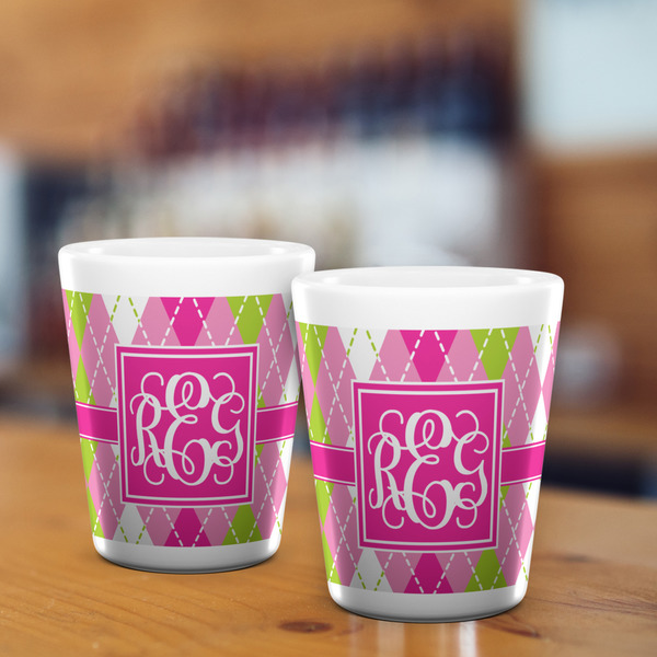 Pink & Green Argyle Shot Glass - White - LIFESTYLE