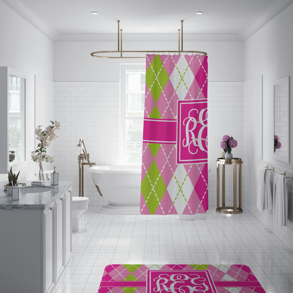 Pink & Green Argyle Shower Curtain - 70"x83"