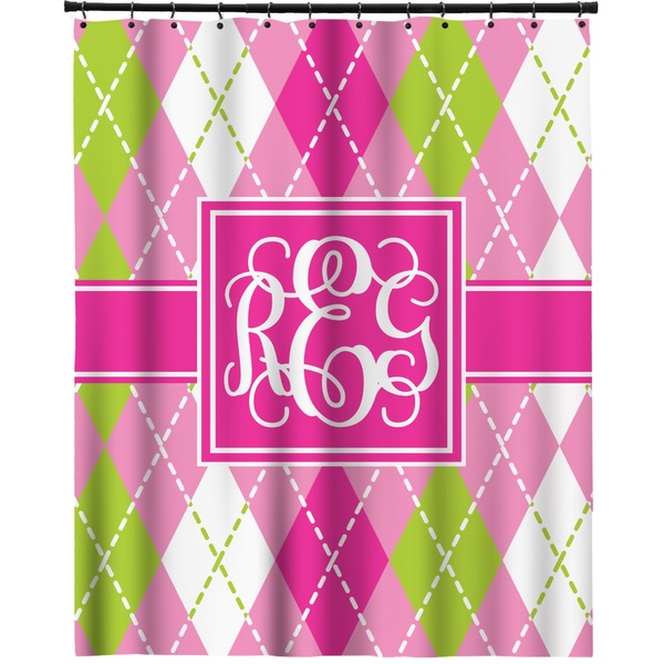 Custom Pink & Green Argyle Extra Long Shower Curtain - 70"x84" (Personalized)