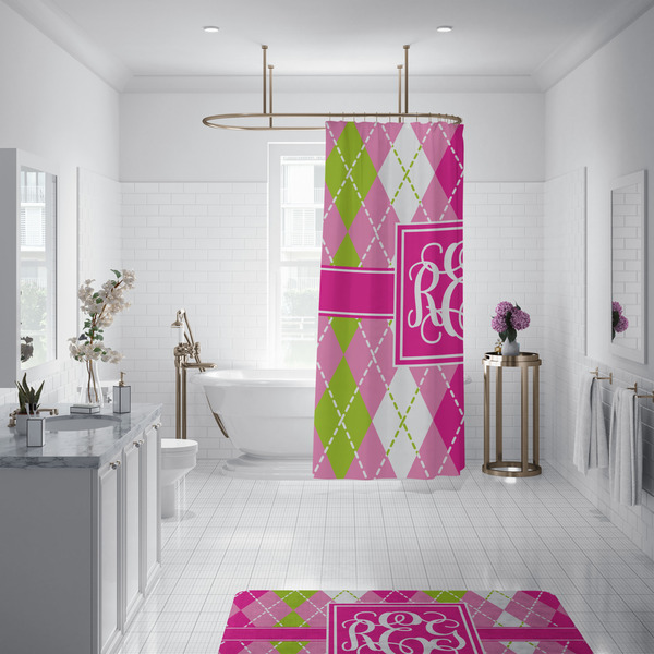 Pink & Green Argyle Shower Curtain - Custom Size