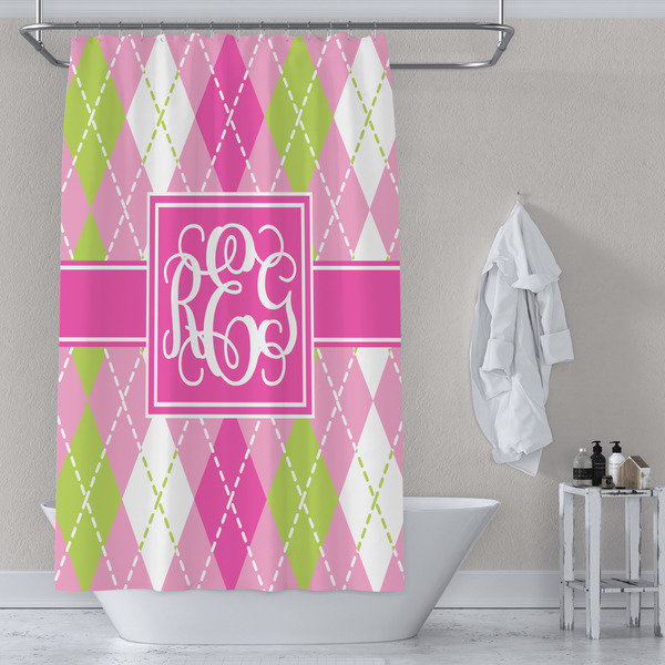 Pink & Green Argyle Shower Curtain Lifestyle