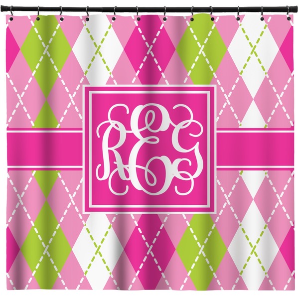 Custom Pink & Green Argyle Shower Curtain - Custom Size (Personalized)