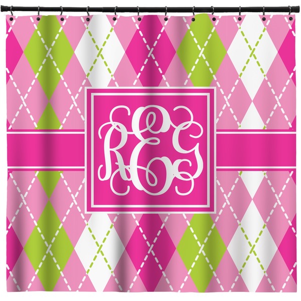 Custom Pink & Green Argyle Shower Curtain (Personalized)
