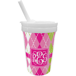 Pink & Green Argyle Sippy Cup with Straw (Personalized)