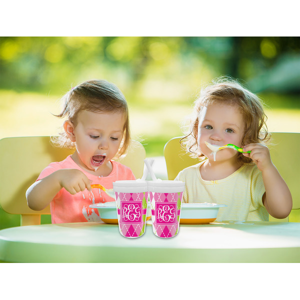 Pink & Green Argyle Sippy Cups w/Straw - LIFESTYLE
