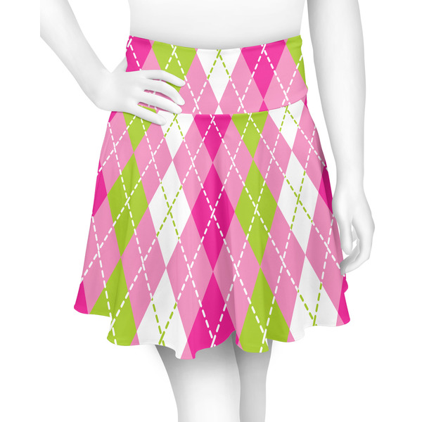 Custom Pink & Green Argyle Skater Skirt - Medium