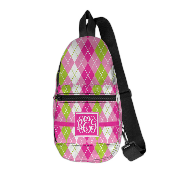 Custom Pink & Green Argyle Sling Bag (Personalized)