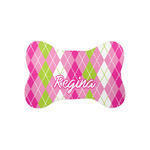 Pink & Green Argyle Bone Shaped Dog Food Mat (Small) (Personalized)