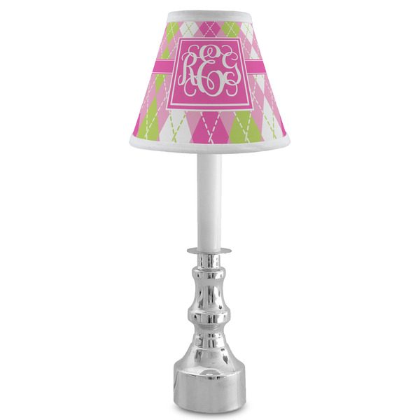 Pink & Green Argyle Small Chandelier Lamp - LIFESTYLE (on candle stick)