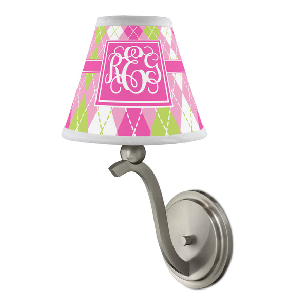 Pink & Green Argyle Small Chandelier Lamp - LIFESTYLE (on wall lamp)