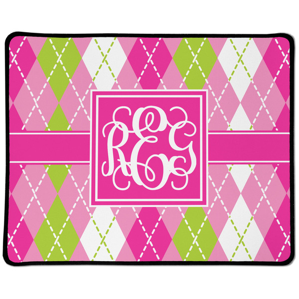 Custom Pink & Green Argyle Large Gaming Mouse Pad - 12.5" x 10" (Personalized)
